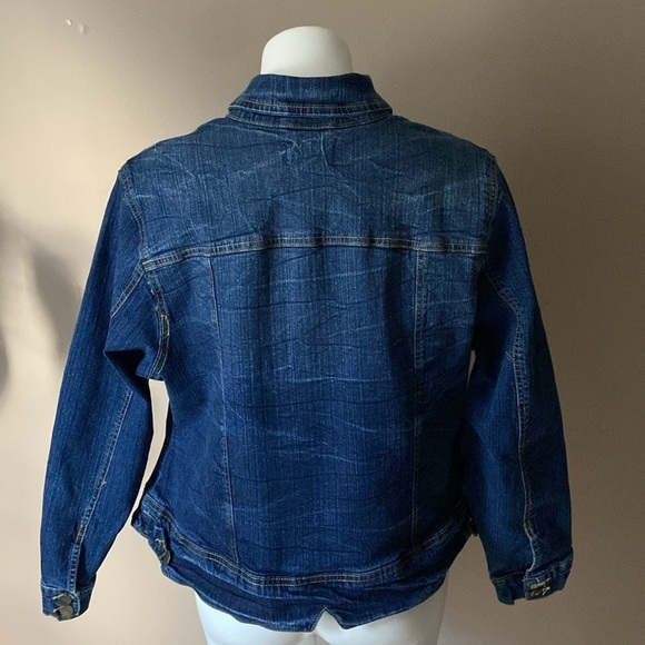 New Look Stretch Dark Wash Jean Jacket Size 2X Neutral 90’s Spring Plus Size - Picture 3 of 8